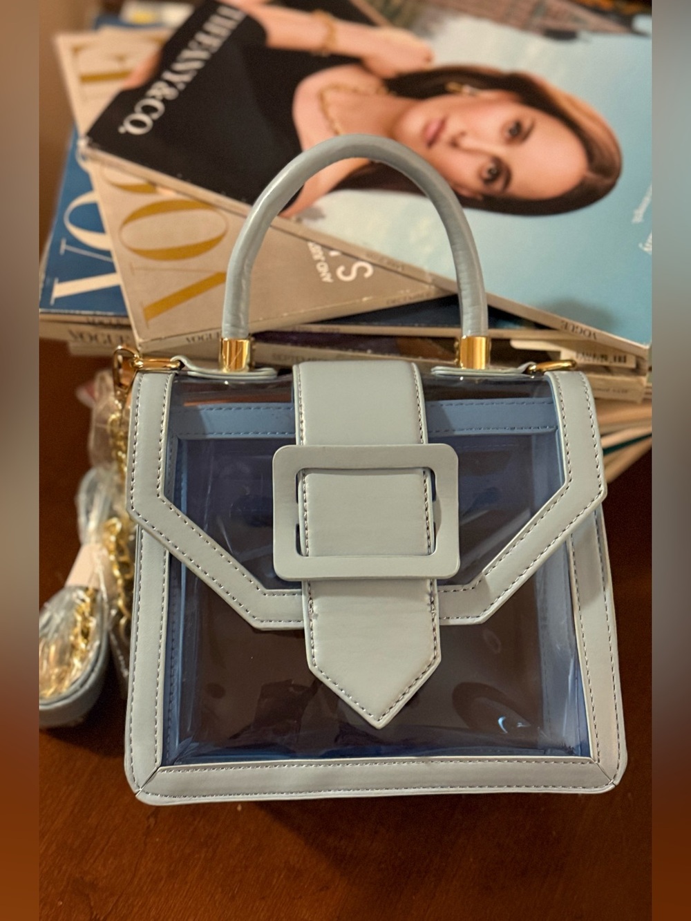Structured Clear Top-Handle Satchel in Light Blue